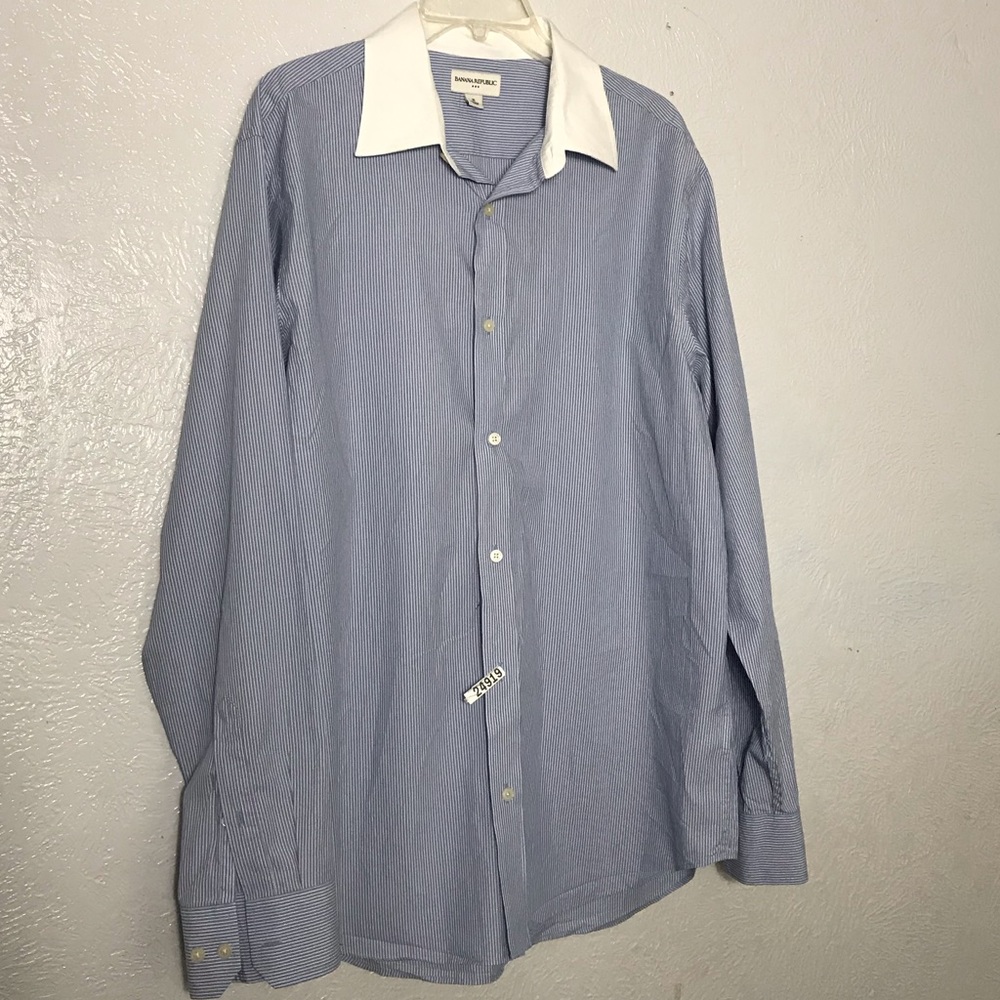 Banana Republic Stripped Button Up White Neck Shirt Men Size XL